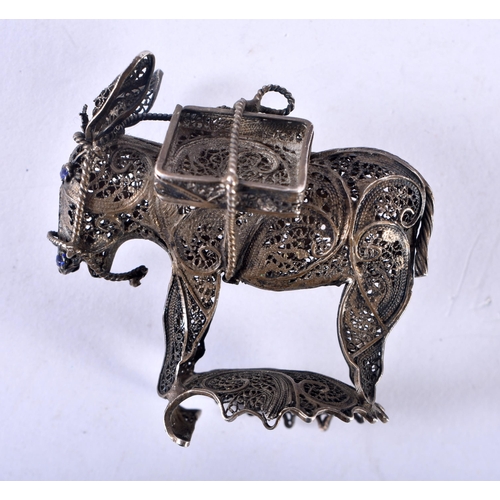 155 - A Silver Filigree Model of a Donkey/  5cm x 4.3cm x 3cm, weight 20g