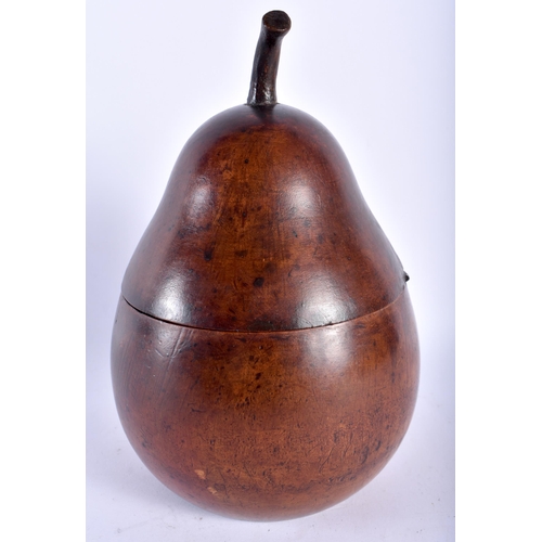 16 - AN UNUSUAL PEAR FORM FRUIT WOOD TEA CADDY possibly George III, of naturalistic form, with vacant int... 