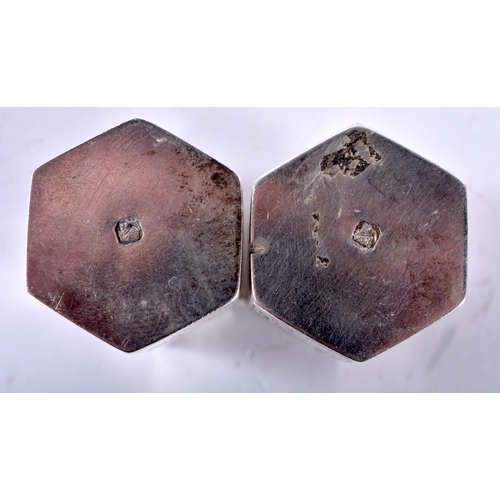 172 - A Pair of Sterling Silver Condiments. Unknown Marks.  XRF Tested for purity.  4.5cm x 3cm, weight 92... 