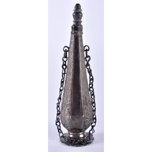 173 - A Silver Scent Bottle on chain.  10cm x 2.5cm, weight 52g