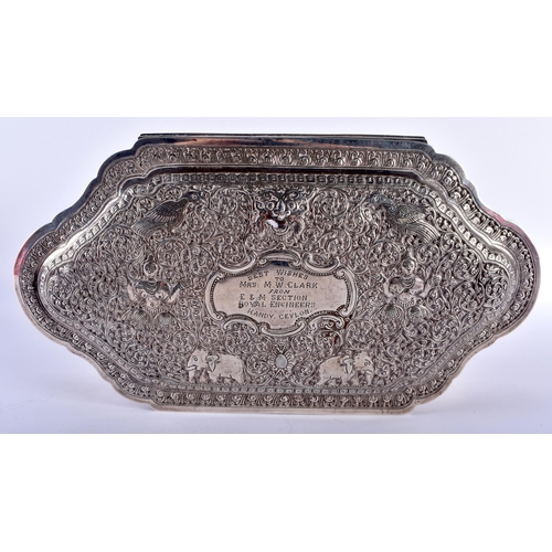 178 - An Indian Silver Box with Embossed Elephant Decoration on Bun Feet.  Presented by Royal Engineers in... 