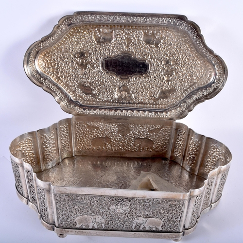 178 - An Indian Silver Box with Embossed Elephant Decoration on Bun Feet.  Presented by Royal Engineers in... 