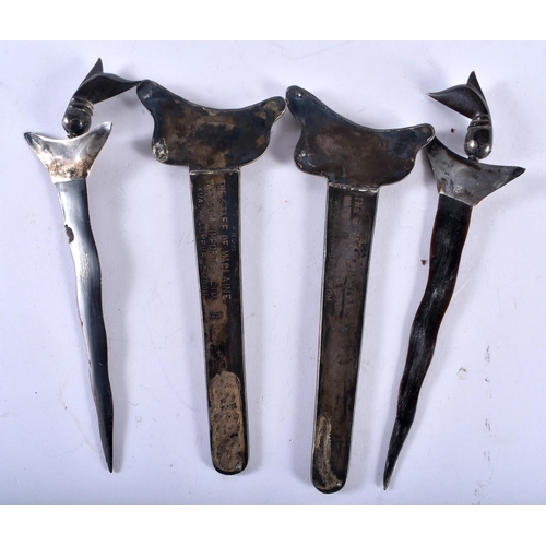 182 - Two Presentation Silver Filigree and Rhino Horn Kris Daggers.  XRF Tested 950 purity.  22cm x 7cm, t... 