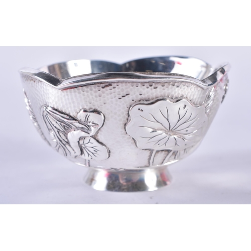 193 - A Chinese Silver Bowl with Embossed Floral Decoration.  Chinese Marks 950.  7.8 cm x 4.7cm, weight 7... 