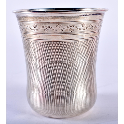 195 - A Continental Silver Drinking Cup with Engine Turned Decoration and Flared Rim and Monogrammed Carto... 