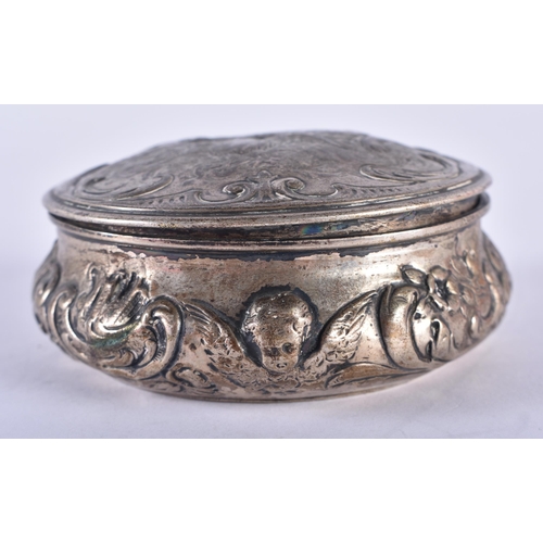 197 - A Continental Silver Snuff Box with Embossed Classical Scene on lid. Stamped 800, 8 cm x 3.2cm, weig... 