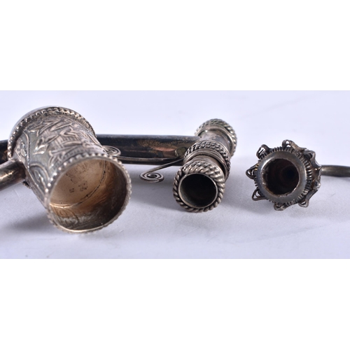 198 - Three Silver Opium Pipes.  XRF Tested for purity 850, 930 and 925.  Largest 8 cm x 3.2cm, total weig... 