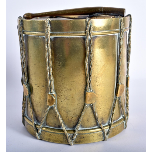 23 - A RARE LATE VICTORIAN BRONZE NOVELTY TEA CADDY OR TOBACCO BOX AND COVER formed as a military drum wi... 