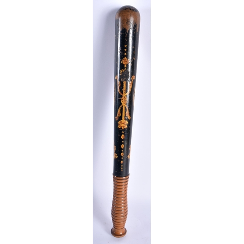 32 - AN ANTIQUE ENGLISH POLICE TRUNCHEON by William Parker of Hoburn London No 233, painted with a coat o... 