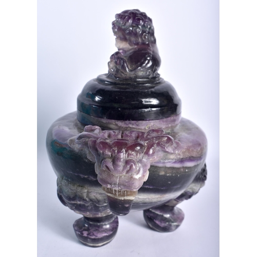 36 - A LARGE 19TH CENTURY CHINESE CARVED FLUORITE CENSER AND COVER Qing. 21 cm x 15cm.