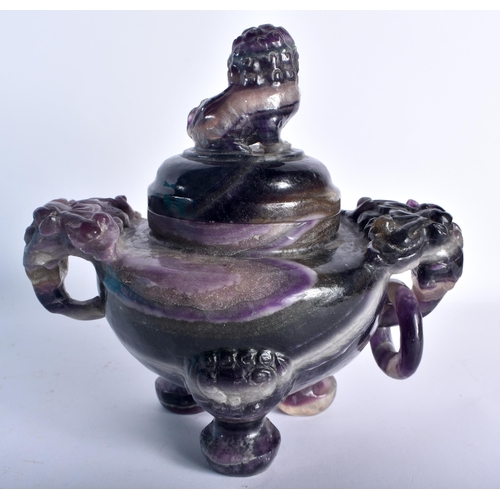 36 - A LARGE 19TH CENTURY CHINESE CARVED FLUORITE CENSER AND COVER Qing. 21 cm x 15cm.