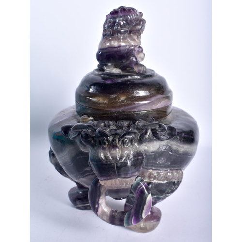 36 - A LARGE 19TH CENTURY CHINESE CARVED FLUORITE CENSER AND COVER Qing. 21 cm x 15cm.