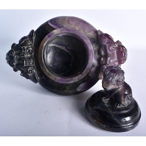 36 - A LARGE 19TH CENTURY CHINESE CARVED FLUORITE CENSER AND COVER Qing. 21 cm x 15cm.