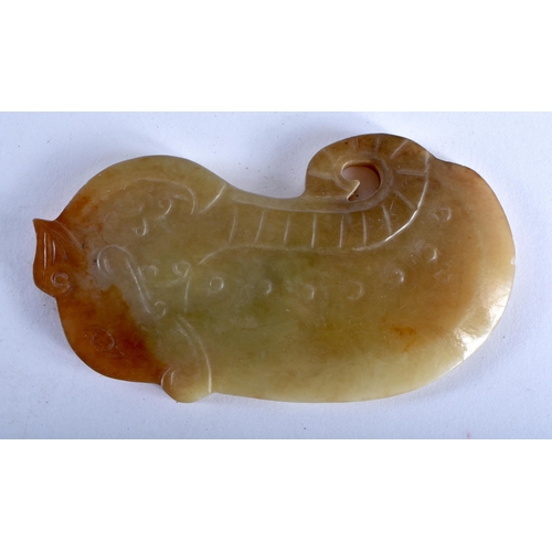 39 - A CHINESE QING DYNASTY CARVED JADE FIGURE OF A RECUMBENT BIRD together with two Chinese Republican p... 