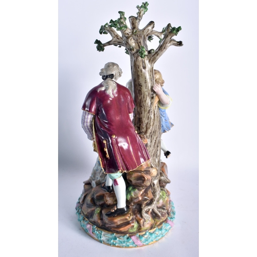 42 - A LARGE 19TH CENTURY MEISSEN PORCELAIN FIGURAL GROUP modelled as a cavalier beside a female playing ... 