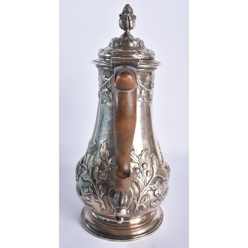 43 - A GOOD GEORGE III SILVER CHOCOLATE POT by Fuller White, decorated in relief with repousse foliage, t... 