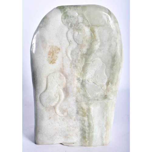 44 - A LARGE EARLY 20TH CENTURY CHINESE CARVED JADEITE MOUNTAIN BOULDER Late Qing/Republic, together with... 