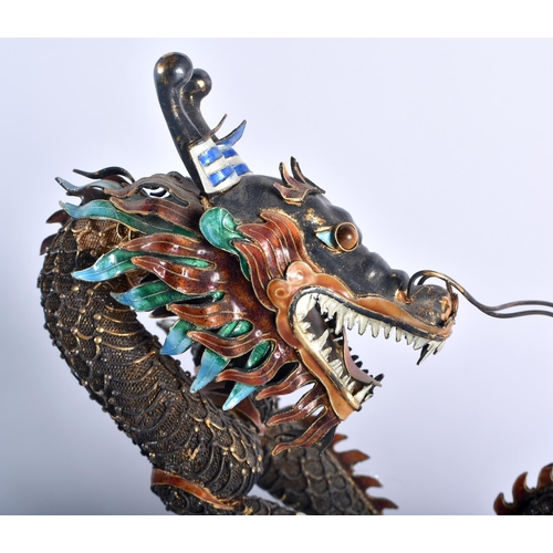 48 - A LARGE EARLY 20TH CENTURY CHINESE SILVER AND ENAMEL DRAGON Late Qing/Republic. 24 cm x 20 cm.