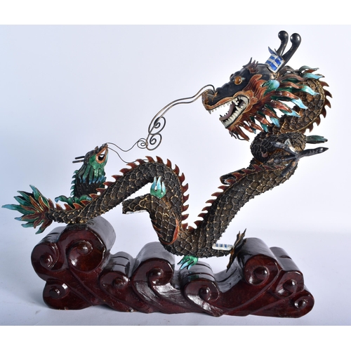 48 - A LARGE EARLY 20TH CENTURY CHINESE SILVER AND ENAMEL DRAGON Late Qing/Republic. 24 cm x 20 cm.