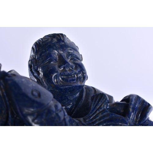 49 - A LARGE EARLY 20TH CENTURY CHINESE CARVED LAPIS LAZULI FIGURE OF A FISHERMAN Late Qing/Republic. 34 ... 