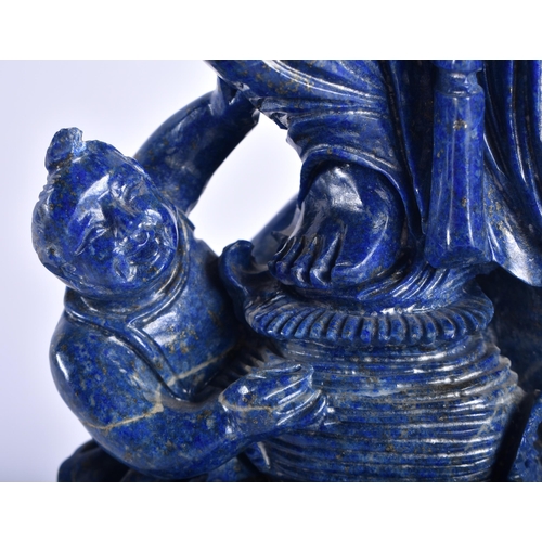 49 - A LARGE EARLY 20TH CENTURY CHINESE CARVED LAPIS LAZULI FIGURE OF A FISHERMAN Late Qing/Republic. 34 ... 