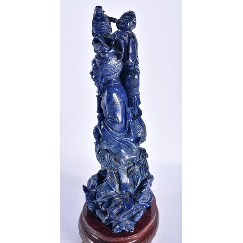 49 - A LARGE EARLY 20TH CENTURY CHINESE CARVED LAPIS LAZULI FIGURE OF A FISHERMAN Late Qing/Republic. 34 ... 