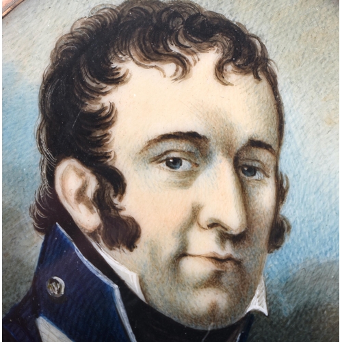 51 - Manner of Carl Christian Fiedler (1789-1851) Portrait Miniature, Male wearing a blue military tunic ... 