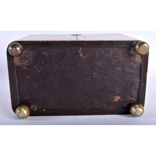 5 - A REGENCY CARVED TORTOISESHELL TEA CADDY of plain rectangular form, with vacant cartouche, wire work... 