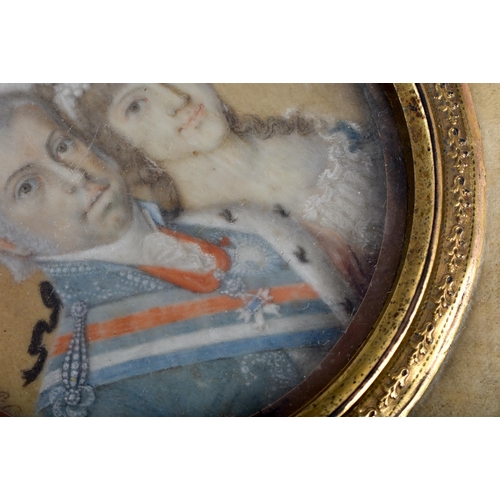 54 - Romelo Pinton (18th/19th Century) Portrait Miniature, Male and female, within a gilt metal floral ca... 