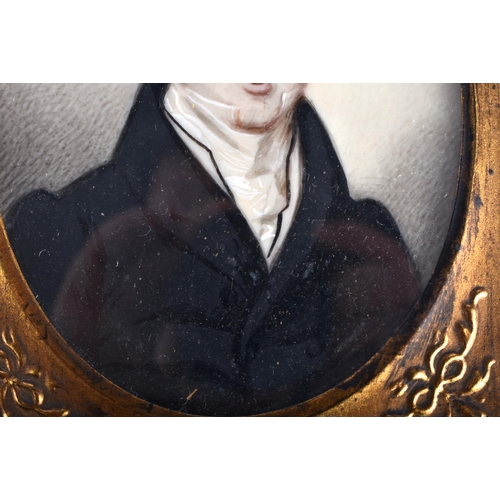 56 - Manner of Louis de Wiederkehr (Born 1834) Portrait Miniature, Male wearing a black jacket, giltwood ... 