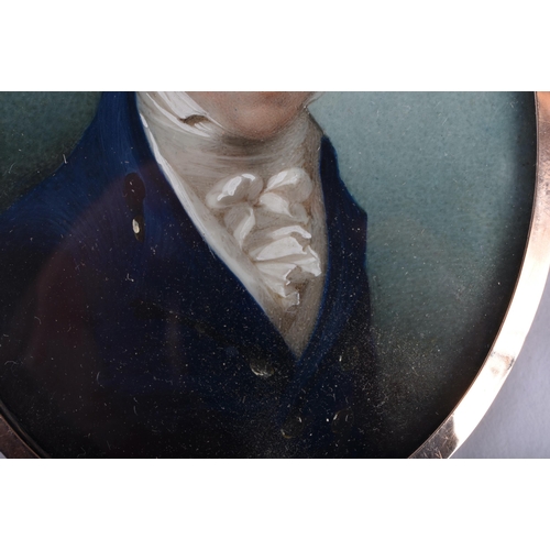 57 - Henry Jacob Birch (1763-1834) Portrait Miniature, Handsome male wearing a blue tunic, rose coloured ... 