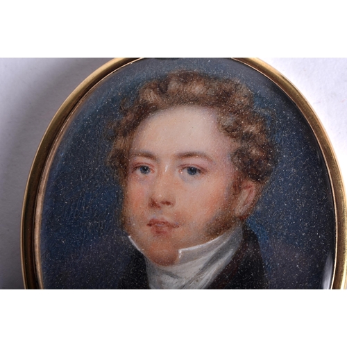 59 - Manner of John Smart (1741-1811) Portrait Miniature, Handsome male wearing a dark brown coat, gilt m... 