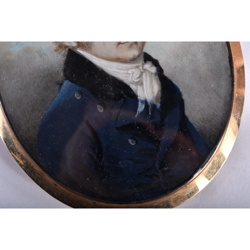 61 - Manner of Andrew Plimer (1763-1837) Portrait Miniature, Male wearing a dark blue overcoat, yellow me... 