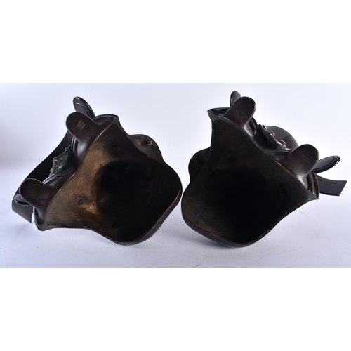 628 - A VERY LARGE PAIR OF 19TH CENTURY CHINESE BRONZE STAG CENSERS AND COVERS formed with scholars highli... 