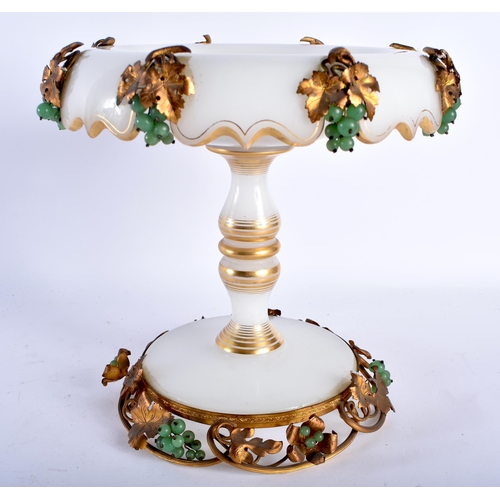 65 - A RARE 19TH CENTURY FRENCH OPALINE GLASS PEDESTAL COMPORT painted with Islamic style gilt motifs, ov... 