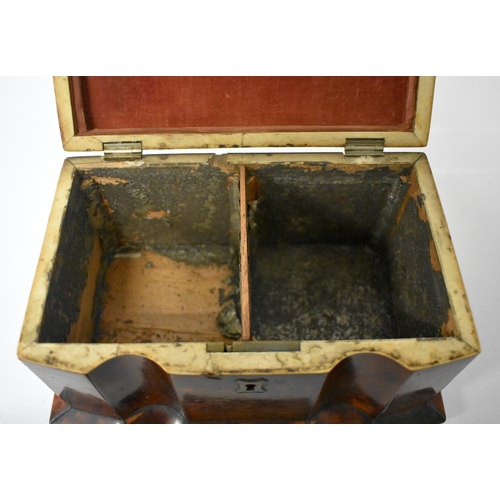 6 - AN UNUSUAL EARLY REGENCY CARVED TORTOISESHELL TEA CADDY of rectangular form, with wire work inlay, f... 