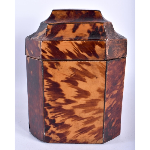 7 - A FINE REGENCY MOTHER OF PEARL INLAID TORTOISESHELL TEA CADDY wonderfully inlaid with scrolling foli... 