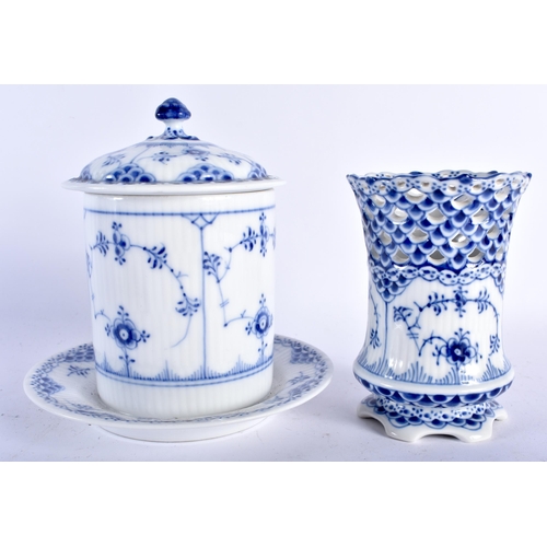 94 - A COLLECTION OF DANISH ROYAL COPENHAGEN BLUE AND WHITE PORCELAIN WARES including a vase, preserve po... 