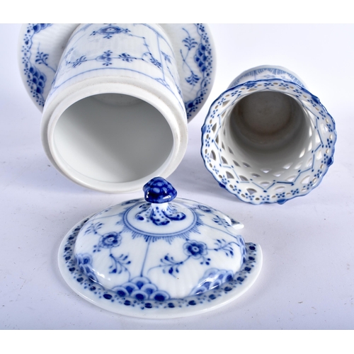 94 - A COLLECTION OF DANISH ROYAL COPENHAGEN BLUE AND WHITE PORCELAIN WARES including a vase, preserve po... 