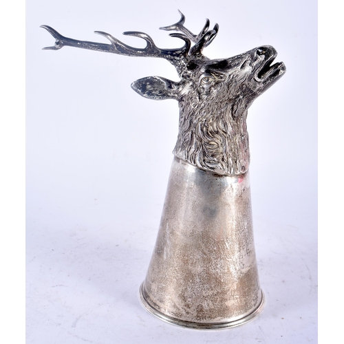 25A - AN EARLY 20TH CENTURY GERMAN SILVER STAG HEAD STIRRUP CUP C1900 retailed by Tiffany & Co, realistica... 