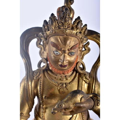 25C - A FINE CHINESE TIBETAN QING DYNASTY GILT BRONZE FIGURE OF A SEATED BUDDHA modelled holding a rat and... 