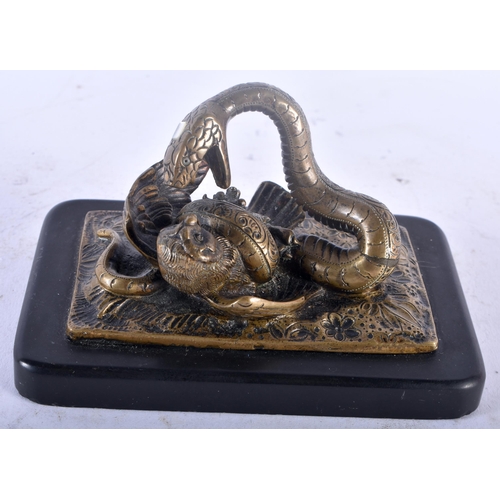 35A - A RARE 19TH CENTURY FRENCH BRONZE SCULPTURE OF A HUNTING SNAKE unusually inset with a mother of pear... 