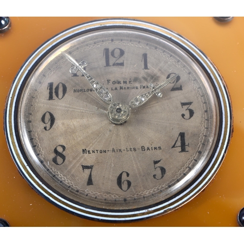 35B - A LOVELY EARLY 20TH CENTURY FRENCH AGATE AND SAPPHIRE TRAVELLING CLOCK retailed by L Forme of Paris.... 