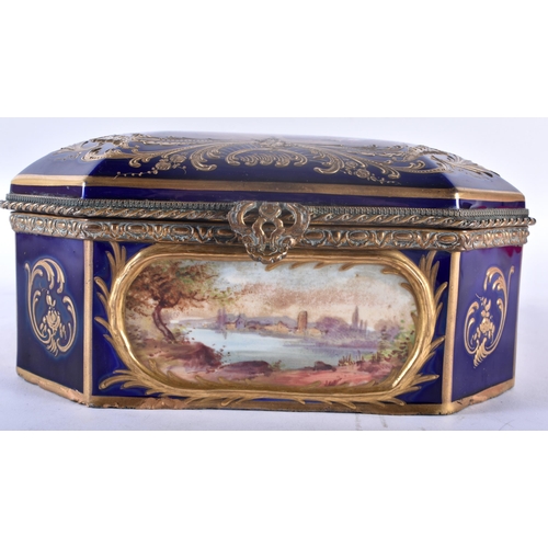 45A - A 19TH CENTURY FRENCH SEVRES PORCELAIN CASKET painted with a central panel of figures within an inte... 