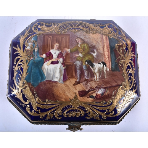 45A - A 19TH CENTURY FRENCH SEVRES PORCELAIN CASKET painted with a central panel of figures within an inte... 