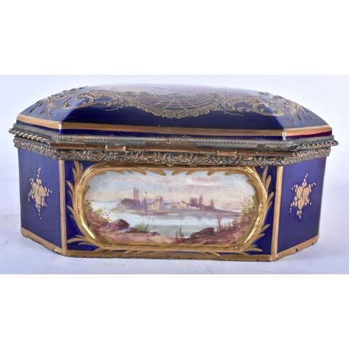 45A - A 19TH CENTURY FRENCH SEVRES PORCELAIN CASKET painted with a central panel of figures within an inte... 