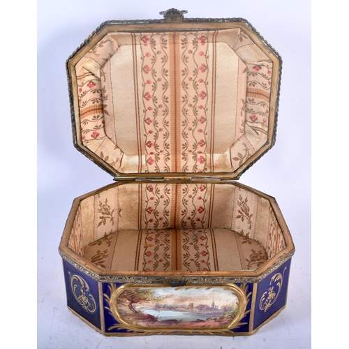 45A - A 19TH CENTURY FRENCH SEVRES PORCELAIN CASKET painted with a central panel of figures within an inte... 