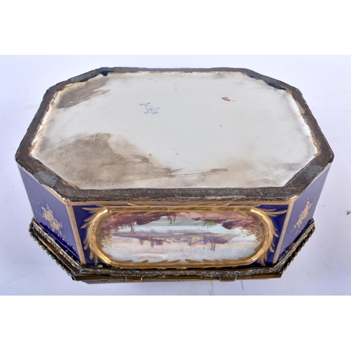 45A - A 19TH CENTURY FRENCH SEVRES PORCELAIN CASKET painted with a central panel of figures within an inte... 