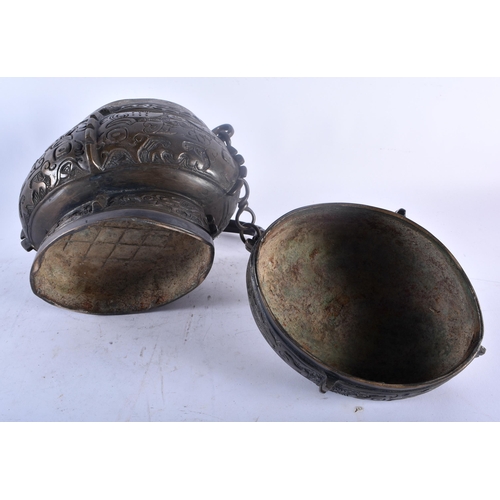 75A - A LARGE LATE 19TH CENTURY CHINESE BRONZE ARCHAIC VESSEL AND COVER Late Qing, modelled with taotie ma... 