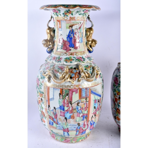 75B - A LARGE PAIR OF 19TH CENTURY CHINESE CANTON FAMILLE ROSE PORCELAIN VASES Qing, painted with figures ... 